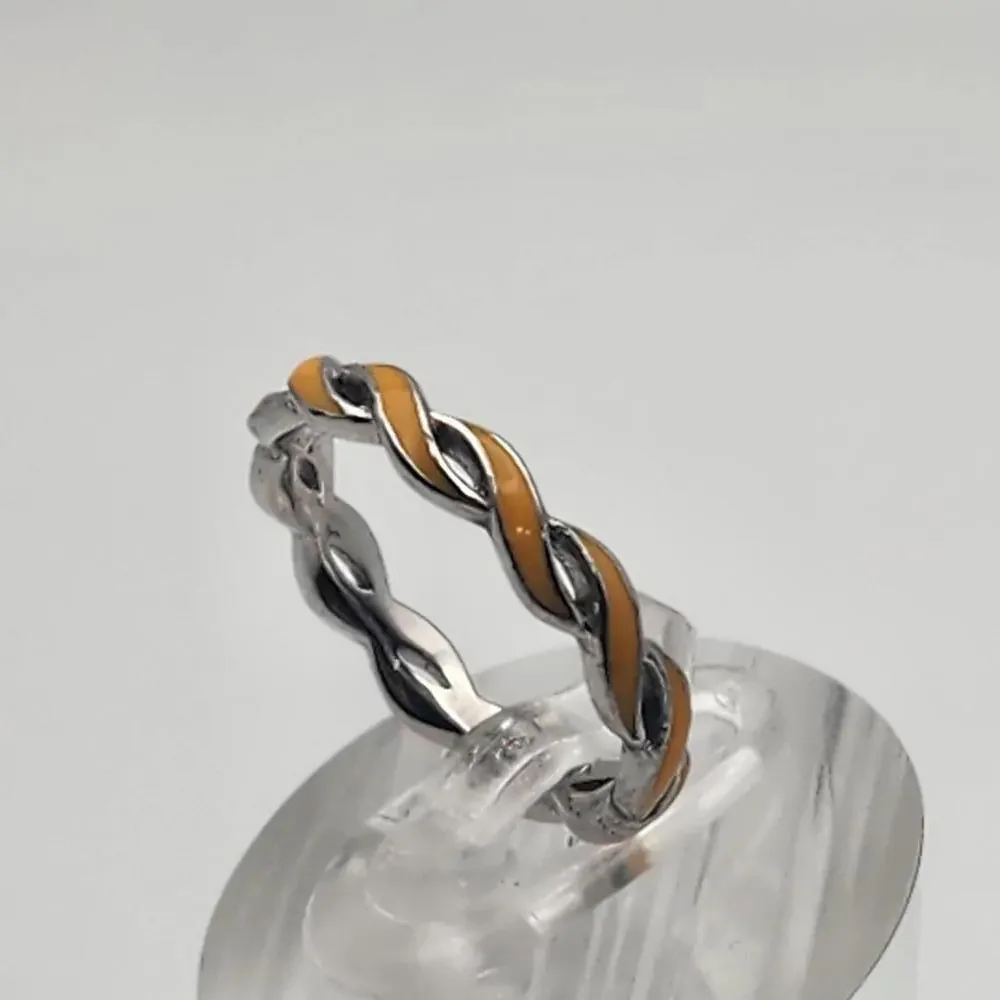 Quality Gold Sterling Silver & Orange Enamel Ring (5)